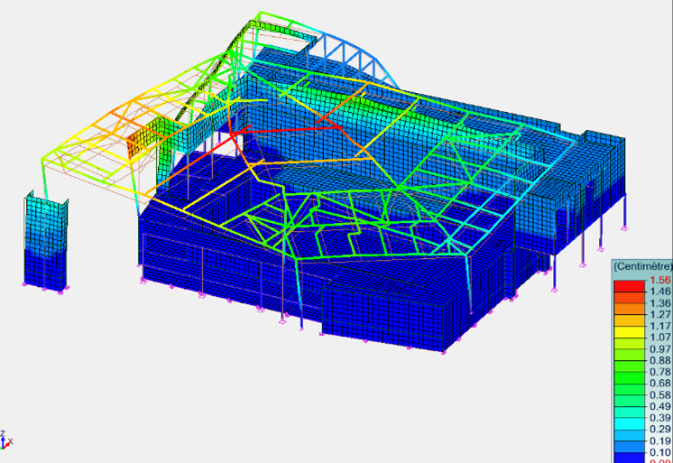 Centre aquatique de La Broque : calcul sismique sur le logiciel Advance Design (structure de couverture en charpente bois lamellé collé)