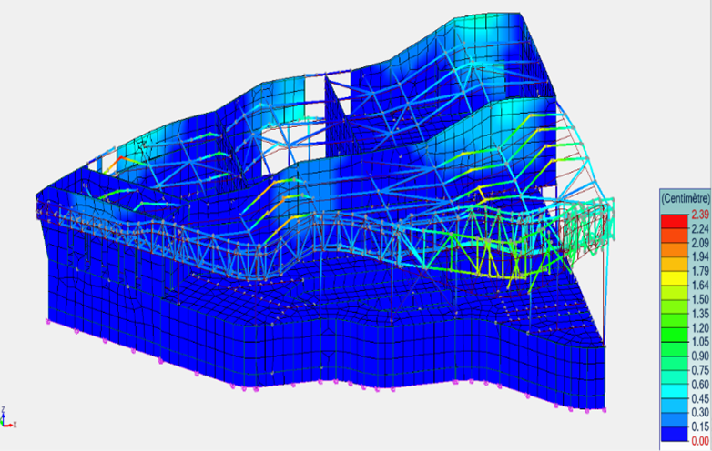 Centre aquatique de Mayenne : calcul sismique sur le logiciel Advance Design (structure de couverture en charpente métallique)
